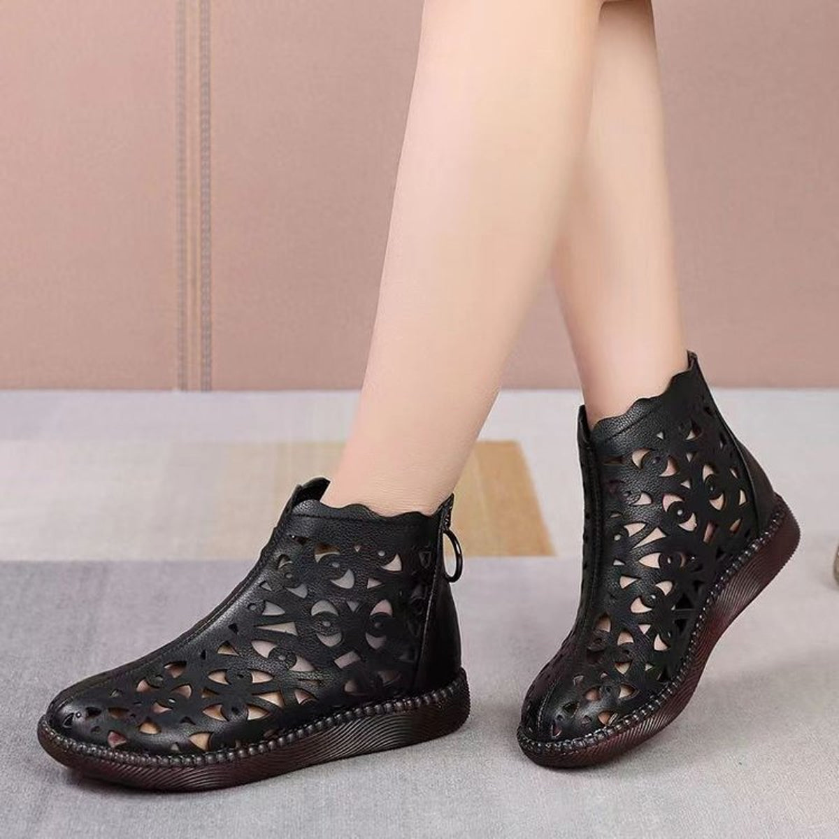 👡【Nowość na wiosnę】【35-42】 2025 nowe buty na co dzień z wydrążoną płaską podeszwą i miękką skórą-3897562