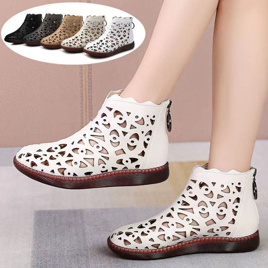 👡【Nowość na wiosnę】【35-42】 2025 nowe buty na co dzień z wydrążoną płaską podeszwą i miękką skórą-3891184