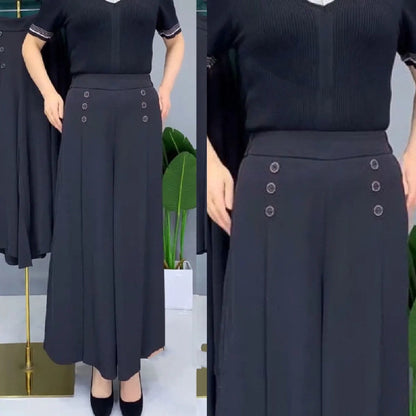 【45% zniżki】【M-5XL】Modna, drapowana spódnica damska z szerokimi nogawkami i wysokim stanem-3895045