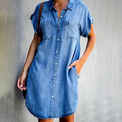 🔥45% zniżki【S-5XL】Dżinsowa sukienka z krótkim rękawem