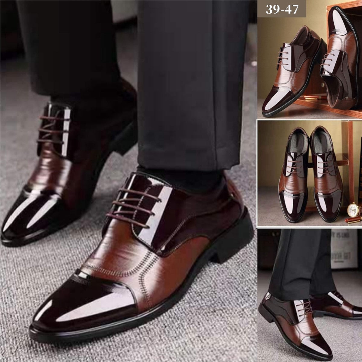【39-47】Nowe męskie buty ze skóry bydlęcej modne biznesowe dżentelmenskie buty na co dzień skórzane-3913084