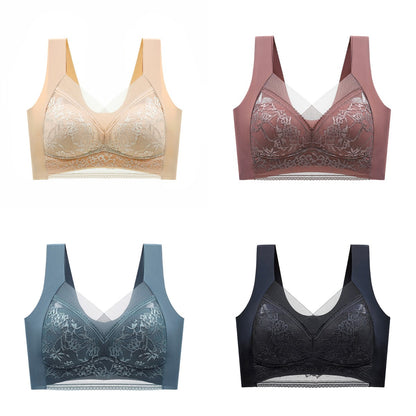 🥰【1 komplet 4 sztuki】👙【40-110 KG】Damski wygodny, bezszwowy koronkowy biustonosz-3878306