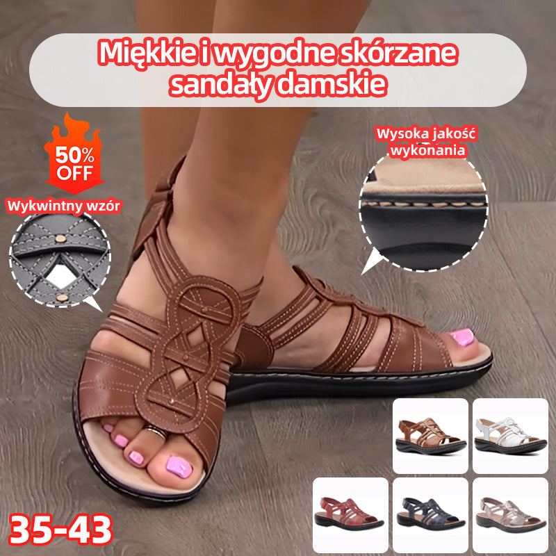 👡Oryginalna zniżka fabryczna 45%【35-43】Lato nowe miękkie i wygodne damskie skórzane sandały 5 cm-miękki spód antypoślizgowy