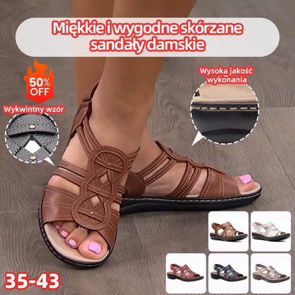 👡Oryginalna zniżka fabryczna 45%【35-43】Lato nowe miękkie i wygodne damskie skórzane sandały 5 cm-miękki spód antypoślizgowy
