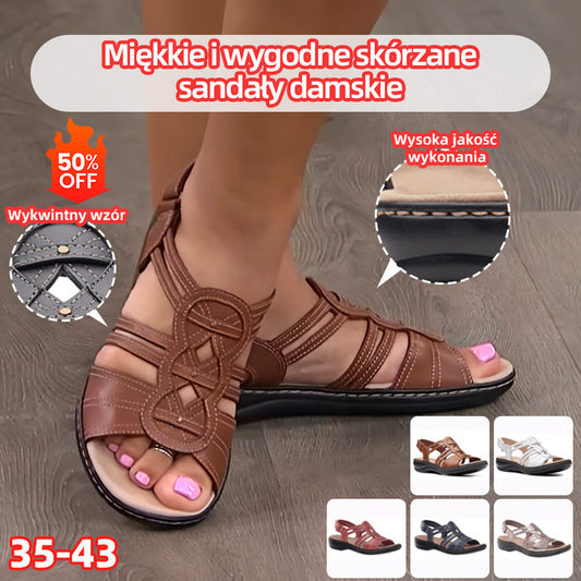 👡Oryginalna zniżka fabryczna 45%【35-43】Lato nowe miękkie i wygodne damskie skórzane sandały 5 cm-miękki spód antypoślizgowy