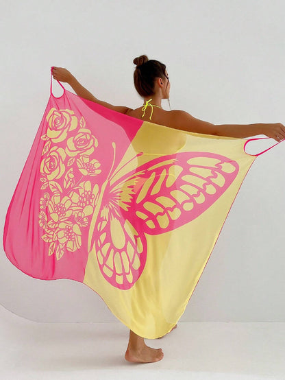 ✨【Nowy produkt ze zniżką】🦋🦋Nowe damskie szyfonowe narzutki przeciwsłoneczne z nadrukiem motyli na plażę 2025-3978985