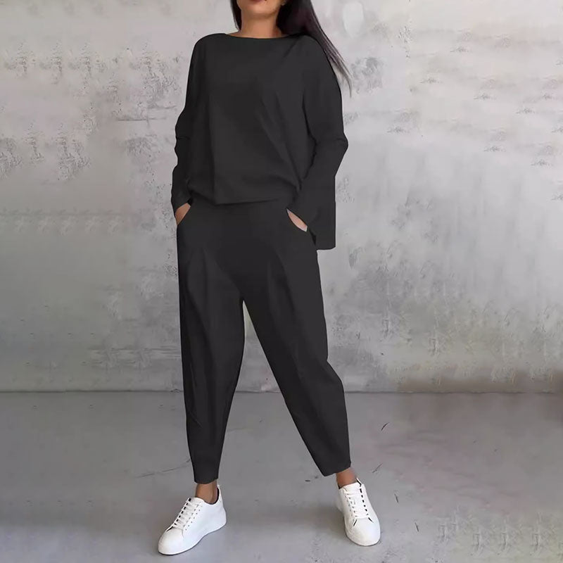 💥Promocja czasowa 50%💖 Zestaw z długim rękawem, bluzka z okrągłym dekoltem i długie spodnie-3827129