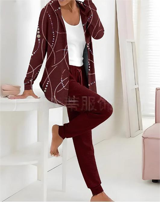 🔥【S-3XL】🔥Jesienno-zimowy damski dwuczęściowy garnitur z nadrukiem, spodnie z długim rękawem-3899108