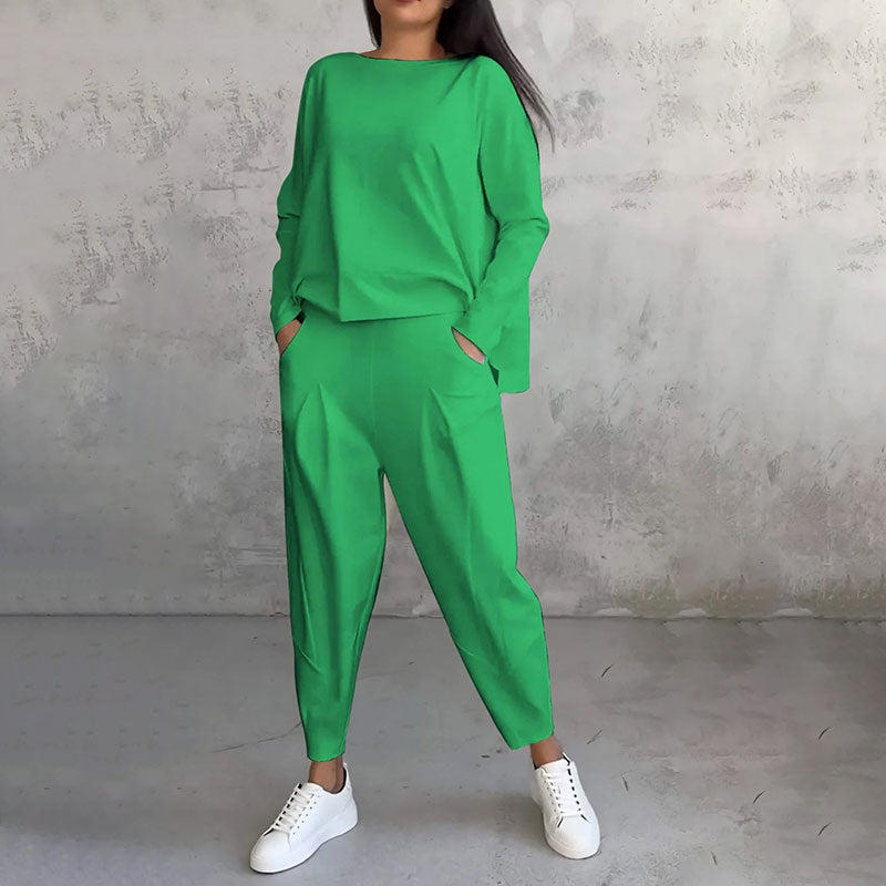 💥Promocja czasowa 50%💖 Zestaw z długim rękawem, bluzka z okrągłym dekoltem i długie spodnie-3827129