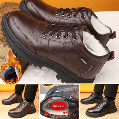 🔥【39-44】 Zimowe, ciepłe męskie skórzane buty z grubą podeszwą-3794219