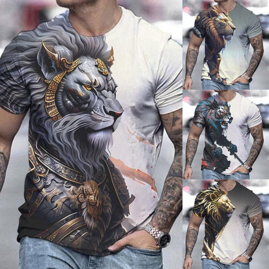 🔥【S-6XL】Męska koszulka polo 3D z nadrukiem lwa