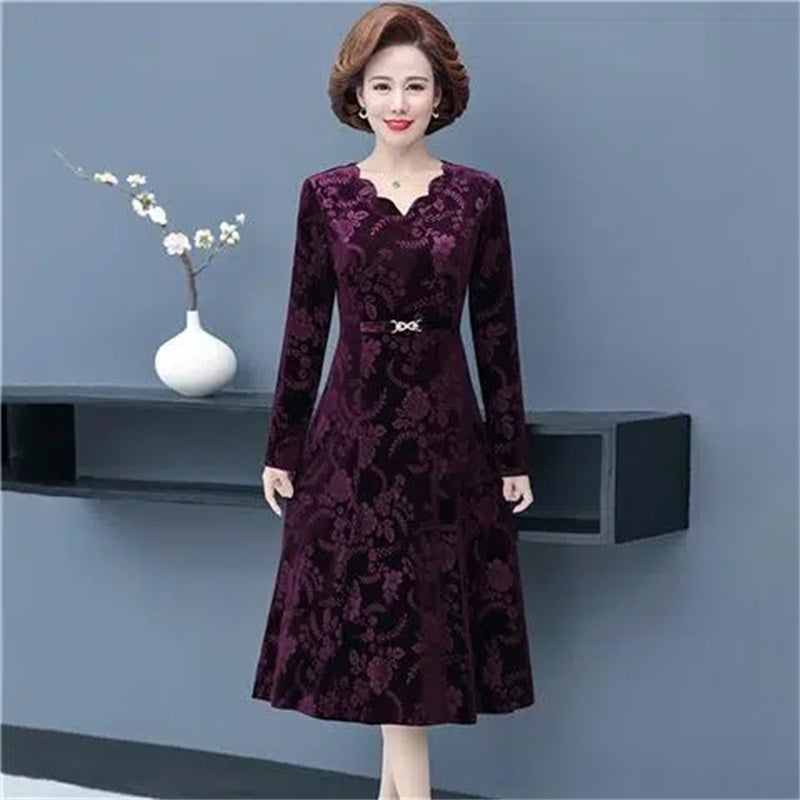 🔥【Bestseller】👗【XL-5XL】Złota aksamitna sukienka z długim rękawem i dekoltem w kształcie litery V 2025-3919035