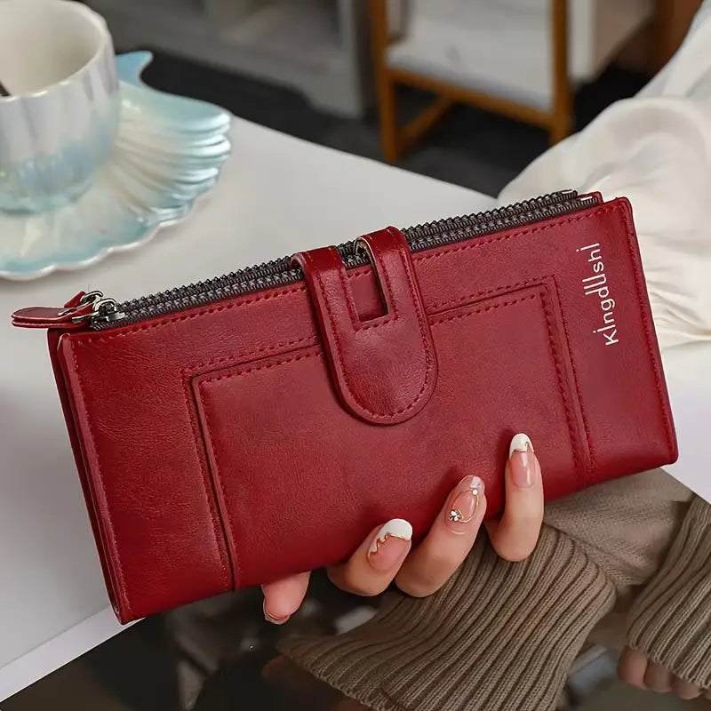 ✨👜 Damski portfel z prawdziwej skóry w stylu vintage, zapinany na podwójny zamek i z wieloma przegródkami na karty-3859960