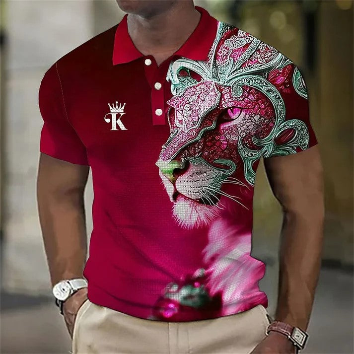 【Novi modeli sniženi 45%.】【S-6XL】Męska koszulka polo z nadrukiem 3D z lwem-3917040