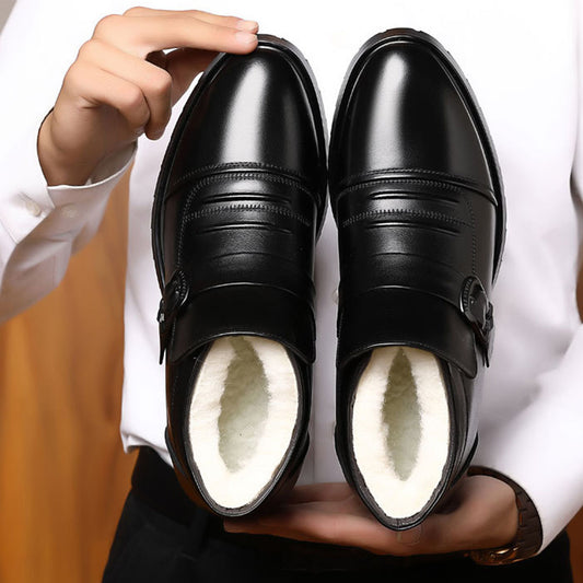 【39-44】Męskie buty skórzane na zimę z grubą i ciepłą podeszwą-3853679