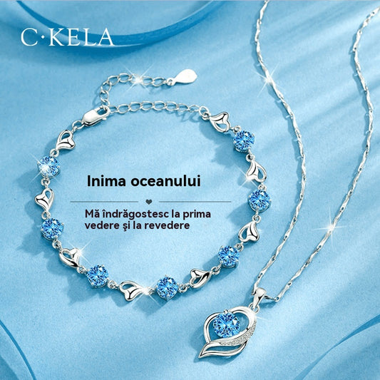 ✨✨【Kup 1, a 1 otrzymasz gratis】💎Serce oceanu 925 srebro bransoletka + naszyjnik zestaw -3885972