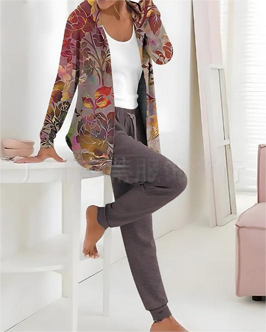 🔥【S-3XL】🔥Jesienno-zimowy damski dwuczęściowy garnitur z nadrukiem, spodnie z długim rękawem-3899108