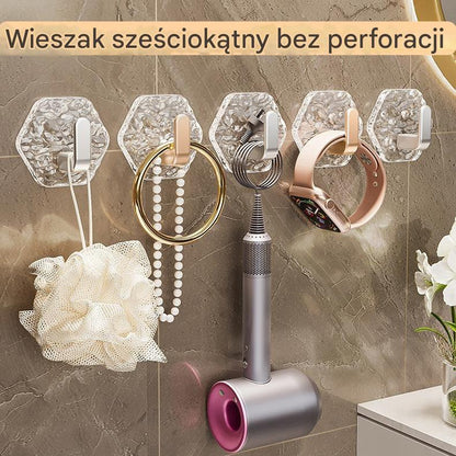💥🏆【10 szt】Haczyki Hexagonalne Bez Wiercenia. 💎 Elegancki Design z Teksturą Iceberg – Łatwe Przyklejanie, Silne Wsparcie, Bez Śladów 🛁-3896613