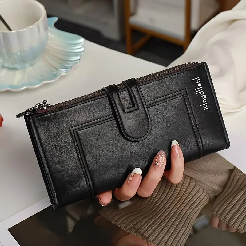 ✨👜 Damski portfel z prawdziwej skóry w stylu vintage, zapinany na podwójny zamek i z wieloma przegródkami na karty-3859960