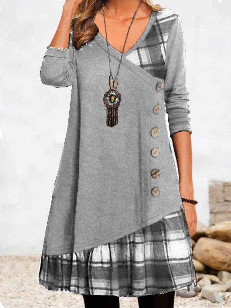🍂【45% zniżki】【S-3XL】2024 nowa codzienna sukienka w kratę z długimi rękawami-3818367