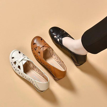 🔥Oferta especial💞【35-40】2025 Sandalias de mujer nuevas con punta redonda, piel auténtica, tacón bajo