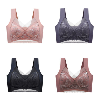 🥰【1 komplet 4 sztuki】👙【40-110 KG】Damski wygodny, bezszwowy koronkowy biustonosz-3878306