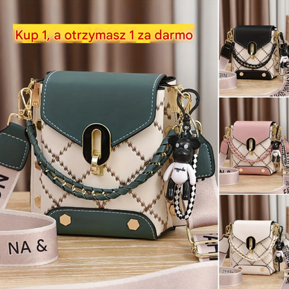 【Oferta ważna tylko dziś】Stylowa dwukolorowa pikowana torba na ramię w kształcie diamentu dla kobiet - swobodna torba na telefon ze złotymi dodatkami, czarno-biały odpinany pasek-3883282