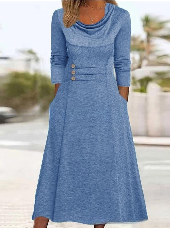 👗【49% zniżki】【S-3XL】2024 nowa jesienna sukienka z kieszeniami w jednolitym kolorze-3615477