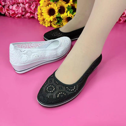 🌺🌺【35-41】🩰 2025 Wiosenne i letnie nowe, oddychające siateczkowe buty na koturnie wygodne buty na co dzień-3915274