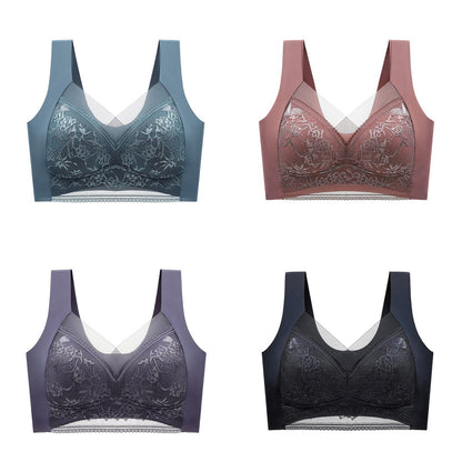 🥰【1 komplet 4 sztuki】👙【40-110 KG】Damski wygodny, bezszwowy koronkowy biustonosz-3878306