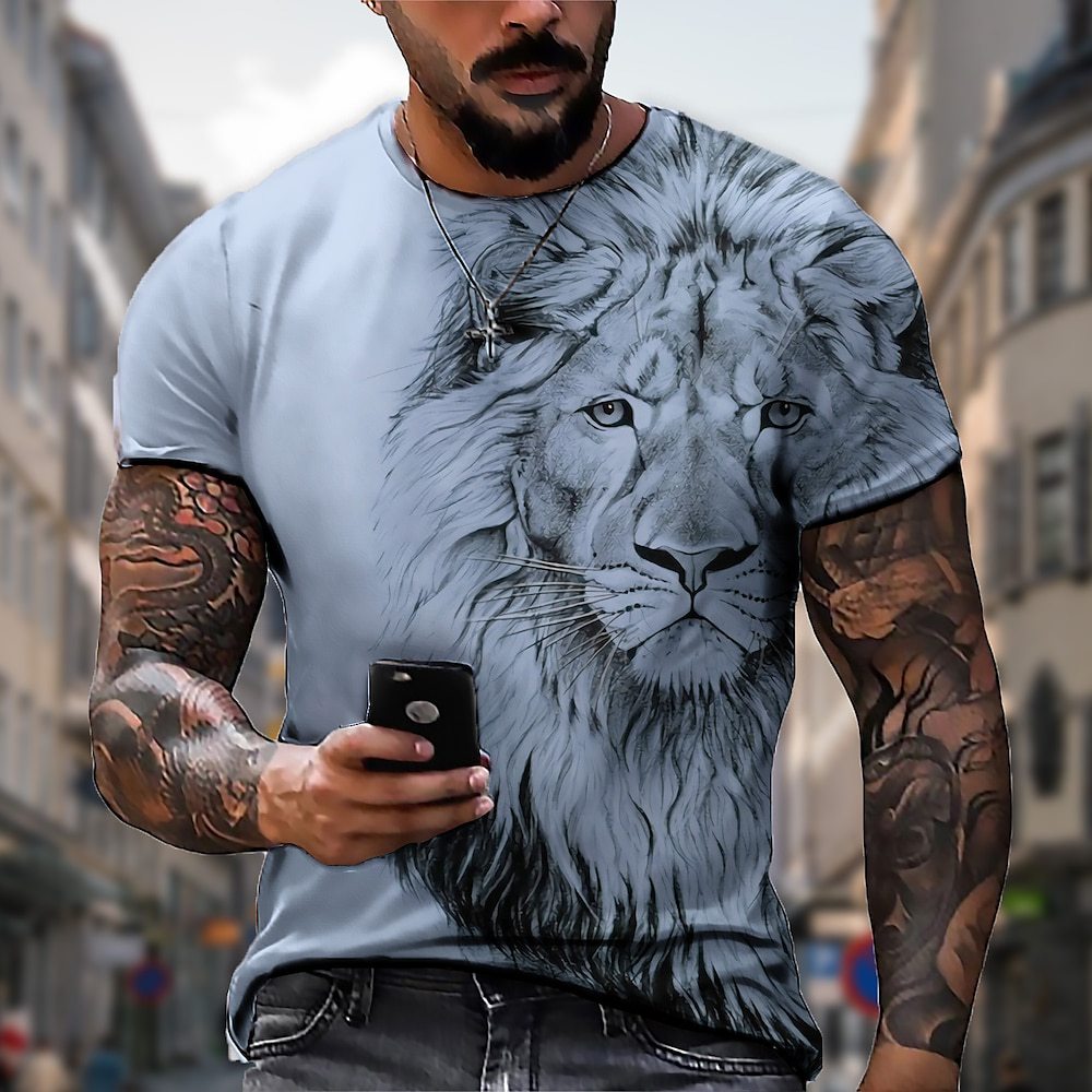 Oryginalna zniżka fabryczna 45%【S-5XL】🌞Męski T-shirt z lwem z nadrukiem 3D, duże rozmiary