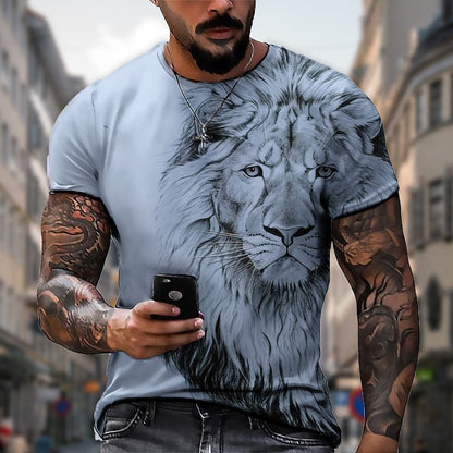 Oryginalna zniżka fabryczna 45%【S-5XL】🌞Męski T-shirt z lwem z nadrukiem 3D, duże rozmiary