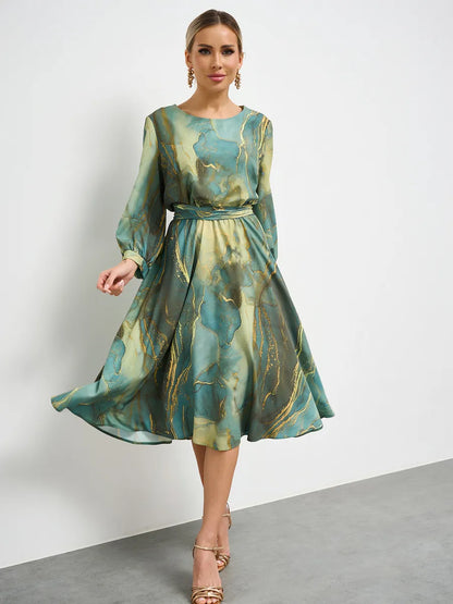 👗 【Wiosenna sukienka wróżki】【S-5XL】 Elegancka zielona sukienka z długimi rękawami i spódnicą🌸💃-3901721