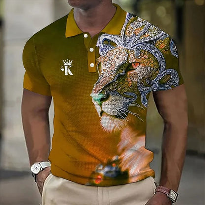 【Novi modeli sniženi 45%.】【S-6XL】Męska koszulka polo z nadrukiem 3D z lwem-3917040