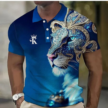 【Novi modeli sniženi 45%.】【S-6XL】Męska koszulka polo z nadrukiem 3D z lwem-3917040