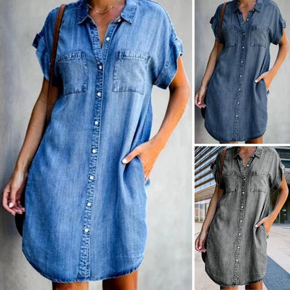 🔥45% zniżki【S-5XL】Dżinsowa sukienka z krótkim rękawem