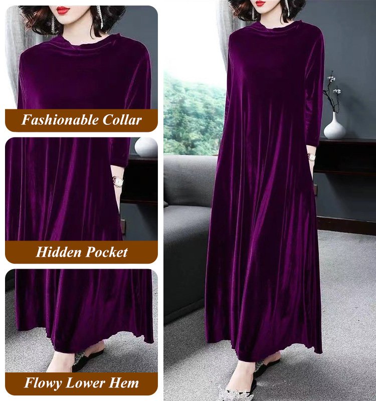 【M-4XL】Elegancka złota aksamitna sukienka, która emanuje elegancją od środka!-3905329