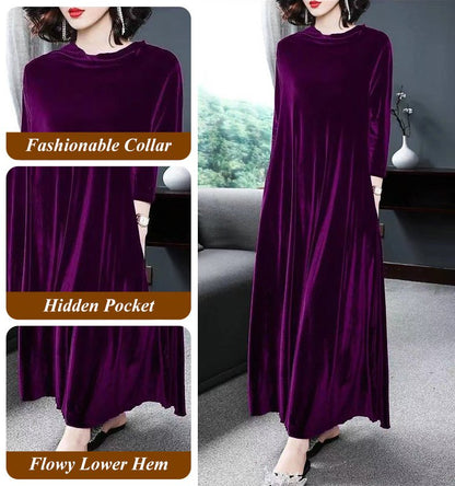 【M-4XL】Elegancka złota aksamitna sukienka, która emanuje elegancją od środka!-3905329