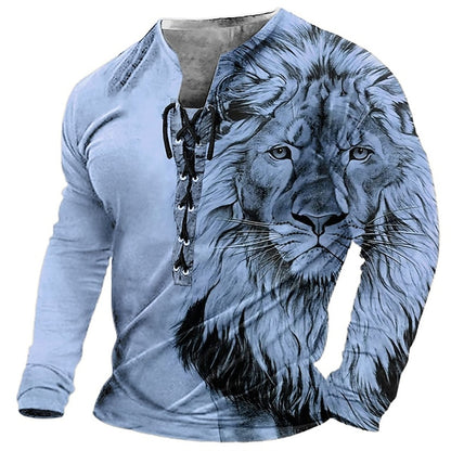 【Rabat fabryczny 45%】【S-4XL】 Męska koszulka z nadrukiem 3D z nadrukiem lwa, na co dzień, z długim rękawem