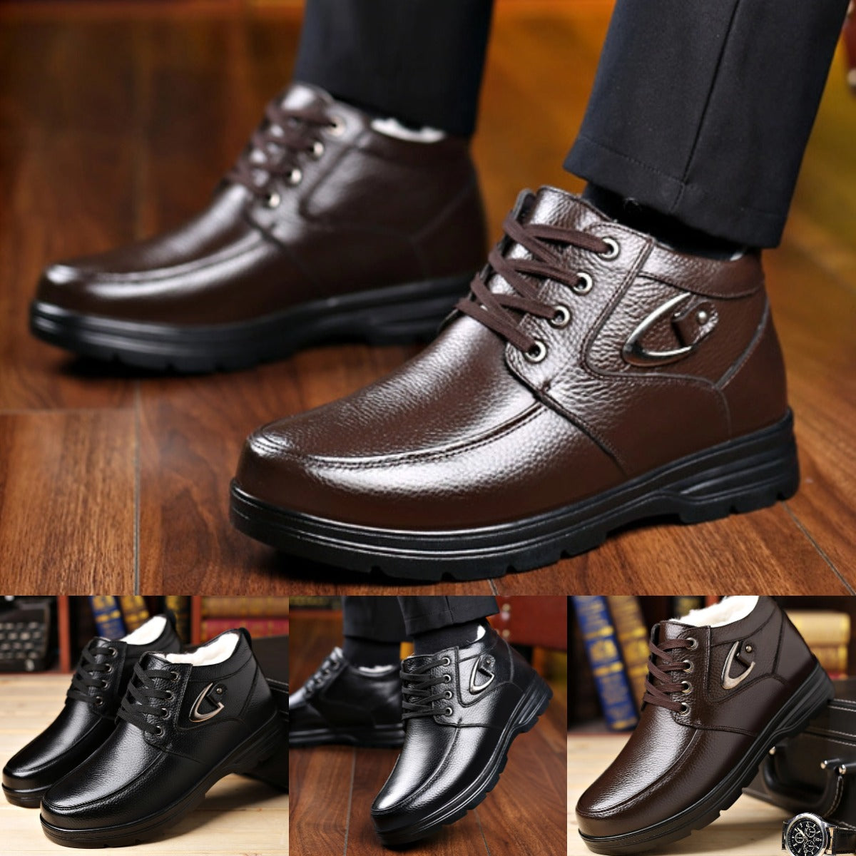 🔥【Nowy produkt】Toamna și iarna 2025, pentru bărbați, catifea, piele moale îngroșată, pantofi casual anti-alunecare, cizme calde din bumbac【38-45】-3910632