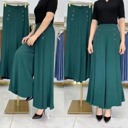 【45% zniżki】【M-5XL】Modna, drapowana spódnica damska z szerokimi nogawkami i wysokim stanem-3895045