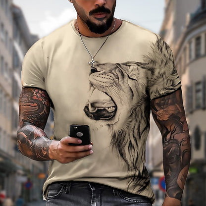 Oryginalna zniżka fabryczna 45%【S-5XL】🌞Męski T-shirt z lwem z nadrukiem 3D, duże rozmiary