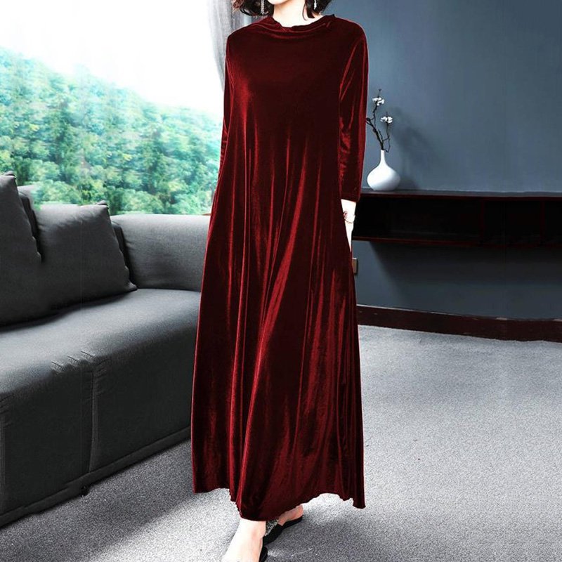 【M-4XL】Elegancka złota aksamitna sukienka, która emanuje elegancją od środka!-3905329