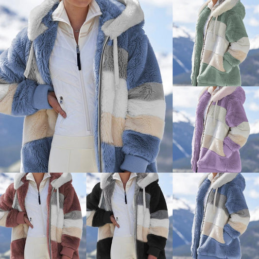 ☃️Ograniczony czas 45% zniżki❄️[S-5XL] 2024 nowa damska kurtka w grube, pluszowe kontrastowe paski-3788959