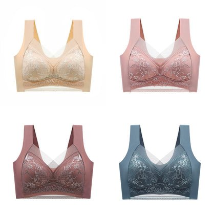 🥰【1 komplet 4 sztuki】👙【40-110 KG】Damski wygodny, bezszwowy koronkowy biustonosz-3878306