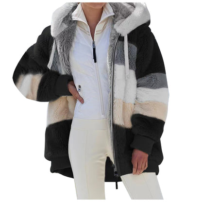 ☃️Ograniczony czas 45% zniżki❄️[S-5XL] 2024 nowa damska kurtka w grube, pluszowe kontrastowe paski-3788959