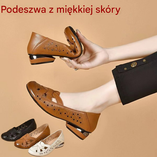 【35-40】 2025 Nowe damskie sandały z okrągłym noskiem i prawdziwej skóry na małym obcasie-3895214