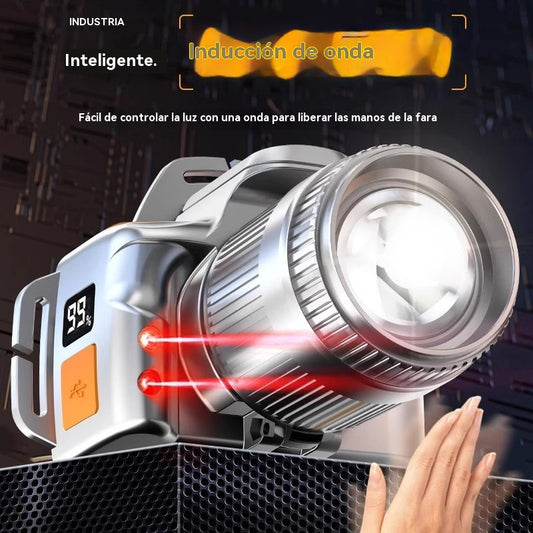🔥Linterna frontal con reflector para acampar al aire libre 🔦Lámpara LED recargable de larga duración para pesca nocturna y minería