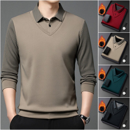 【M-4XL】👔 Dwuczęściowa koszulka POLO ze sztucznymi paskami-3838679