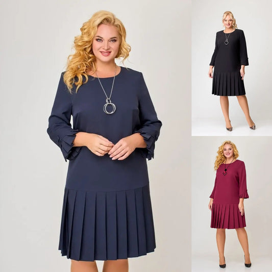💌 【S-5XL】👗 2024 zimowa nowa wysokiej jakości elegancka sukienka w jednolitym kolorze-3829380